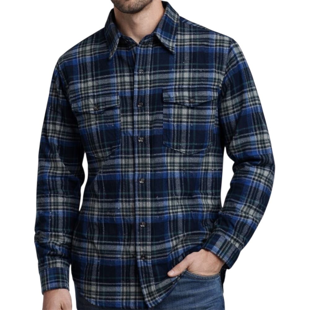 Vintage Pendleton Wool Shacket 70s Tartan Plaid Flannel Button Down Blue Large